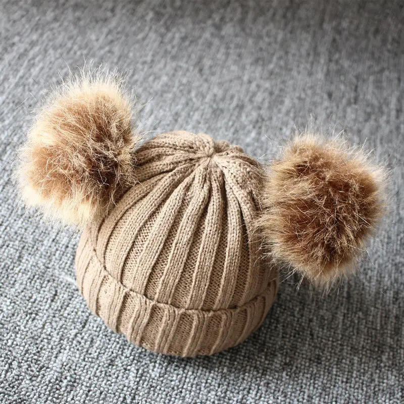 2019 Autumn New Newborn Baby Kids Girls Boys Winter Warm Knit Hat Furry Balls Pompom Solid Cute Lovely Beanie Cap Gifts | Детская одежда
