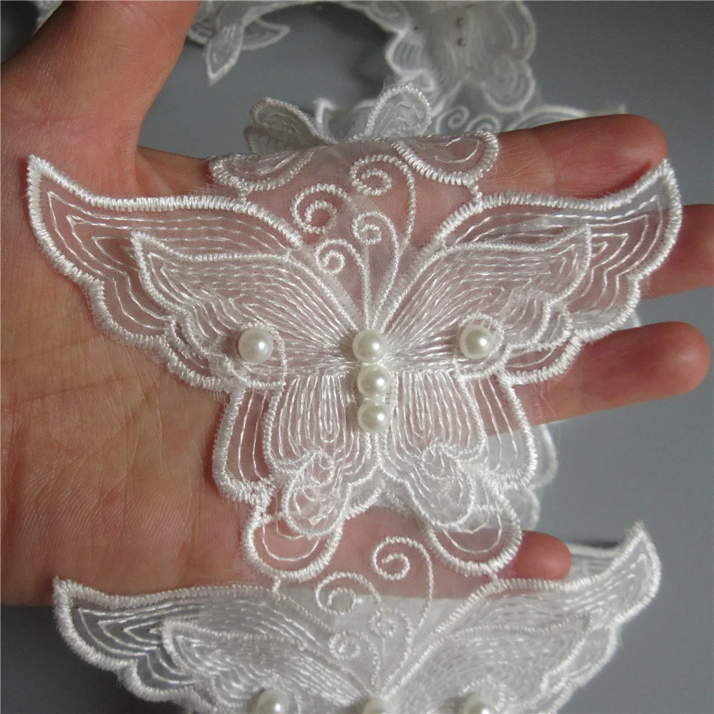 1 ярд белая жемчужная бабочка вышитая кружевная отделка Лента ткань лоскутное