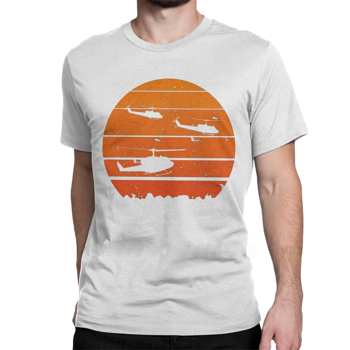 

Jungle Sunrise Helicopter War T Shirt Men Cotton Apocalypse Now T-Shirt Helicopter Tees Short Sleeve Plus Size