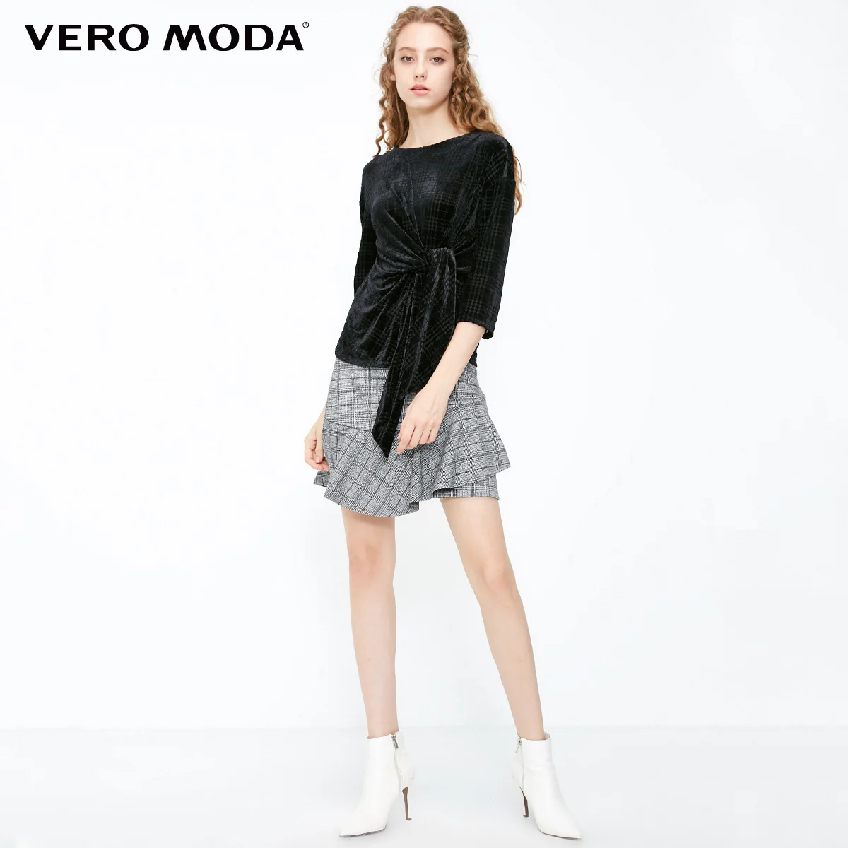 Женская облегающая футболка с круглым вырезом и рукавом 3/4 Vero Moda на осень | 318330505