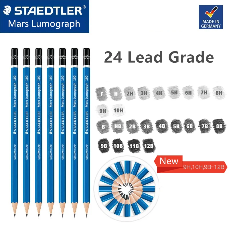 

12pcs/box Staedtler Mars Lumograph Drawing and Sketching Pencils Blue Penholder 24 Different Grade Available