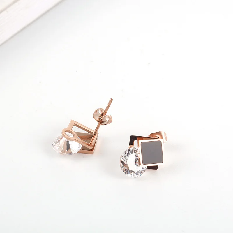 Нержавеющая сталь серьги со шпилькой для Для женщин Золотая Роза камень циркон с