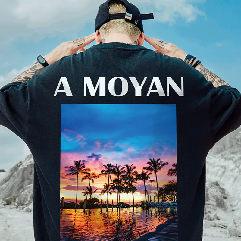 

Men's T-shirt Hip Hop Oversized setting sun Print 2021 Casual Harajuku Streetwear Summer Short Sleeve cotton Tops Tee Tshirt