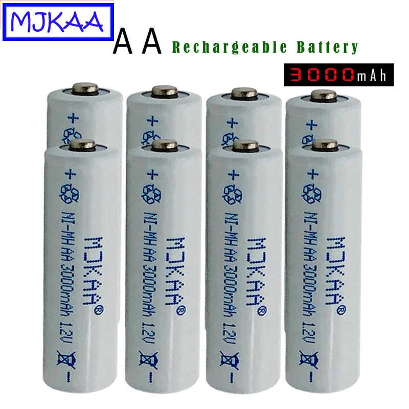 MJKAA 8 шт. AA 1,2 V Ni-MH 3000mAh батарея 2A перезаряжаемые батареи для дистанционного управления игрушки светодиодный свет