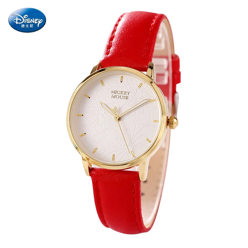 

Disney Mickey Mouse Quartz Watch 3Bar Waterproof Simple Fashion Cute Round Leather Strap Women Watches Gift Alloy Buckle