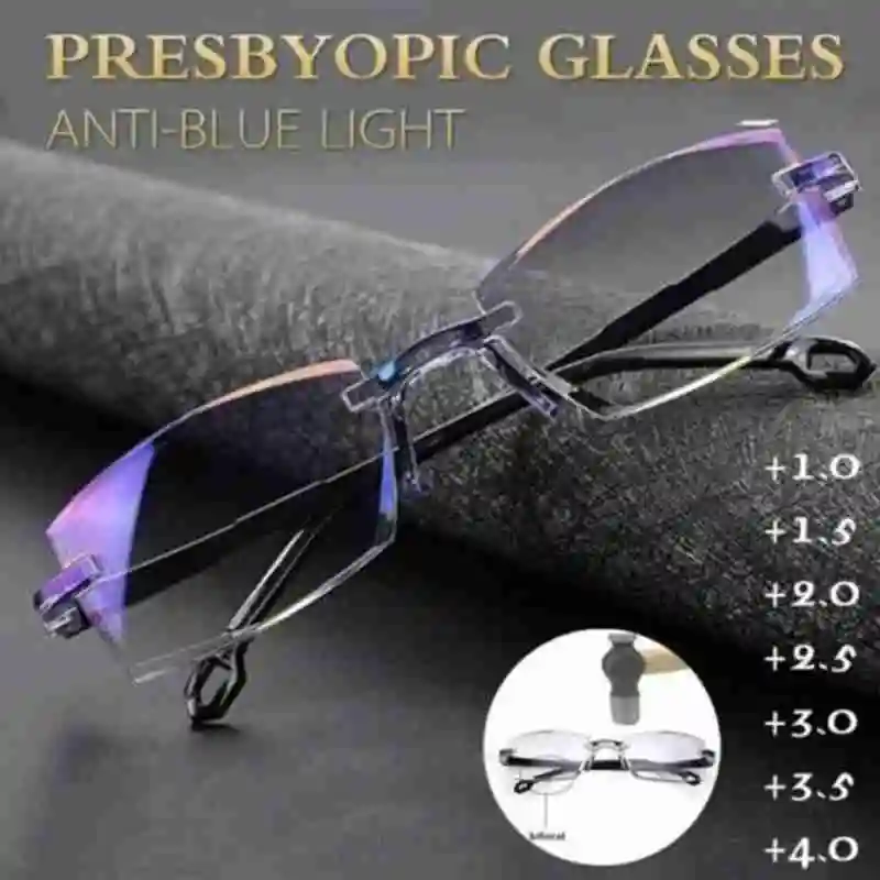 

Men Women Simplicitys Rimless Reading Glasses Bifocal Far Anti Glasses Eyewear Diopter Presbyopics Near Light Magnification K7A5