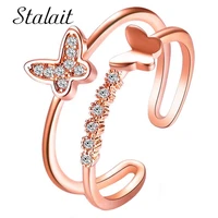 rose gold color double butterfly rings female popular opening adjustable luxuri design ring for woman new arrival