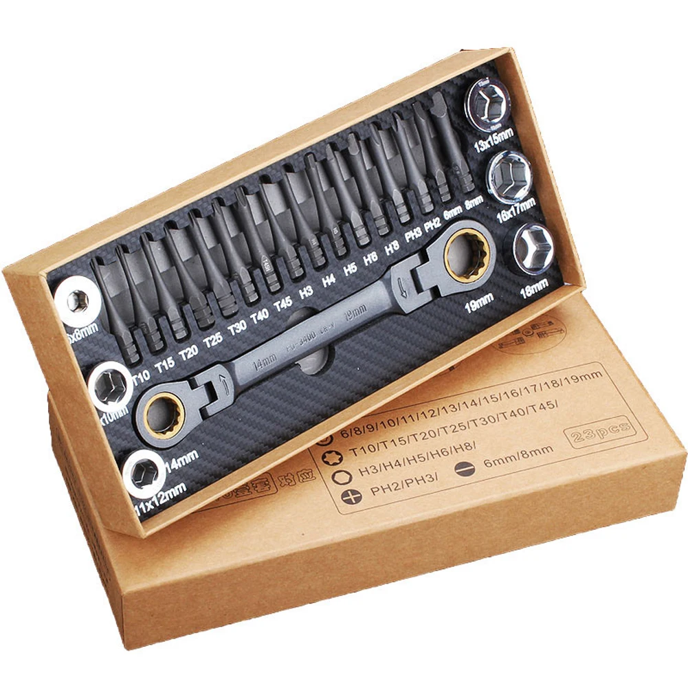 

23PCS Multi-angle Ratchet Wrench Bits Set Sleeve Tool Set Auto Inspection Repairing Tool Multipurpose Practical Tool Set