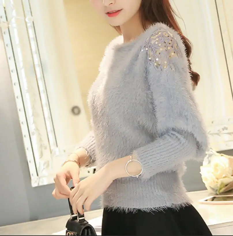 

Women's new Korean version loose soft bat knit bottoming shirt fashion embroidered pullover
