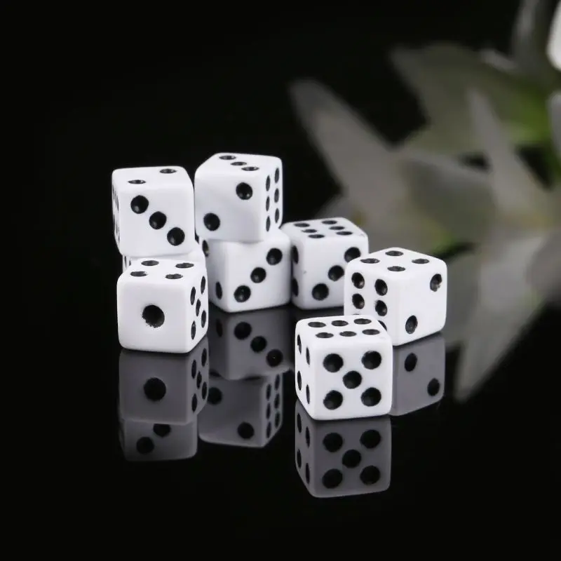 

100pcs 8mm Plastic White Game Dice Six Sided Decider Birthday Parties Board Game