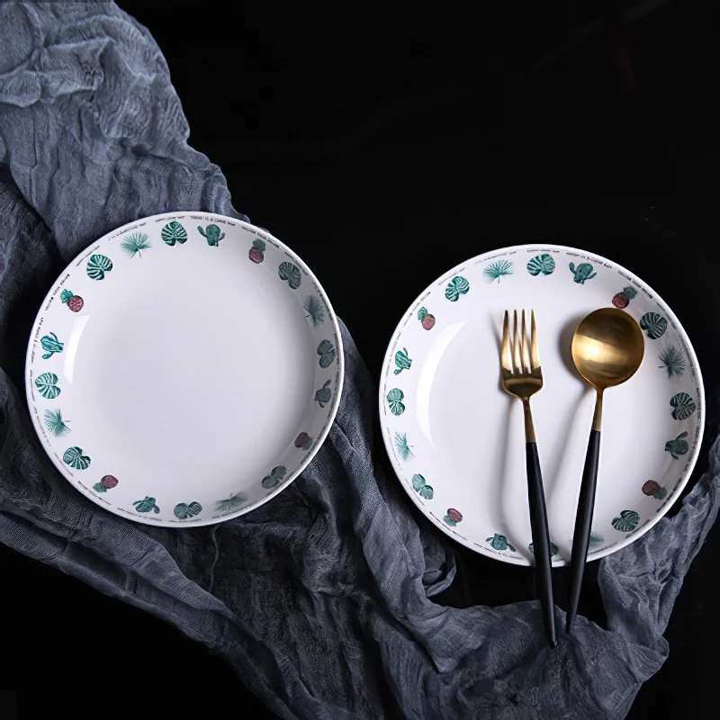 

Ceramic Plate 8 Inch Dinnerware Round Meal Rice Salad Steak Dish Green Bone China Western Household Kitchen Supplies Tableware