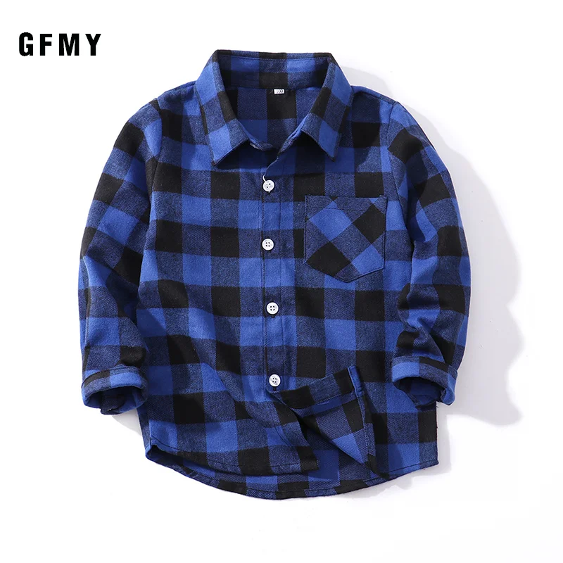 

GFMY2021 Spring Autumn Fashion Casual 100% Cotton Full Sleeve Children Plaid Boys Shirt 2T-14T Casual Big Kid Clothes Kids Coat