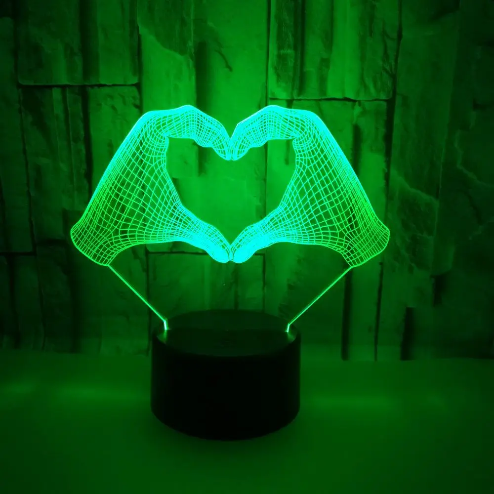 3D ночник с надписью Love Gesture светодиодный прикроватный светильник изменением 7