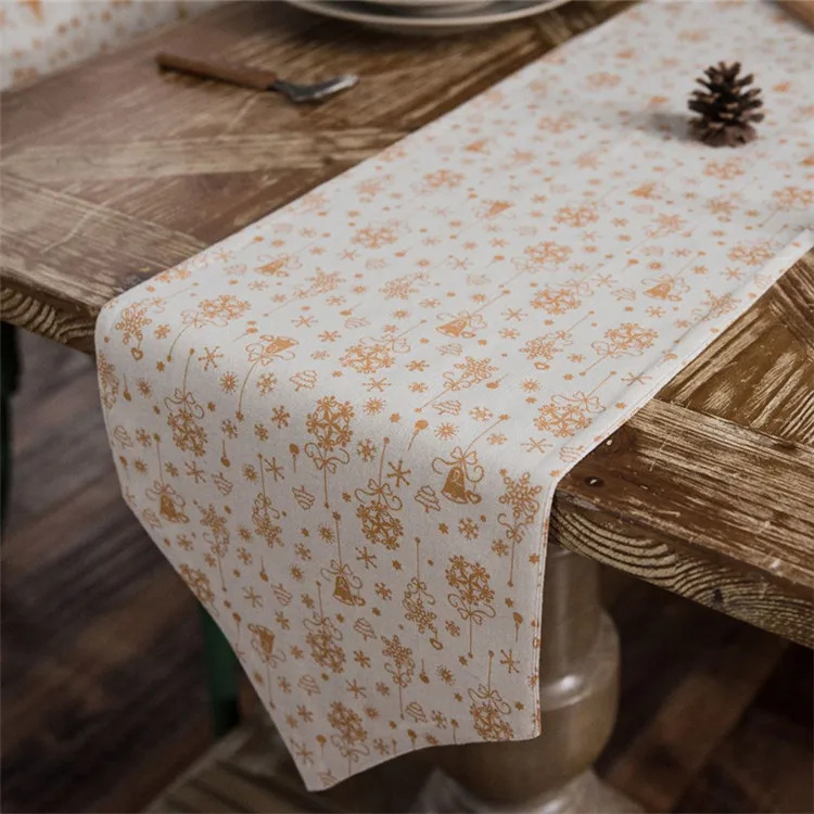 Рождественские золотистые колокольчики, белый стол, бегунок Decoracao Mesa Jantar, хлопок, лен, Chemin De table Tafelloper, вечерние
