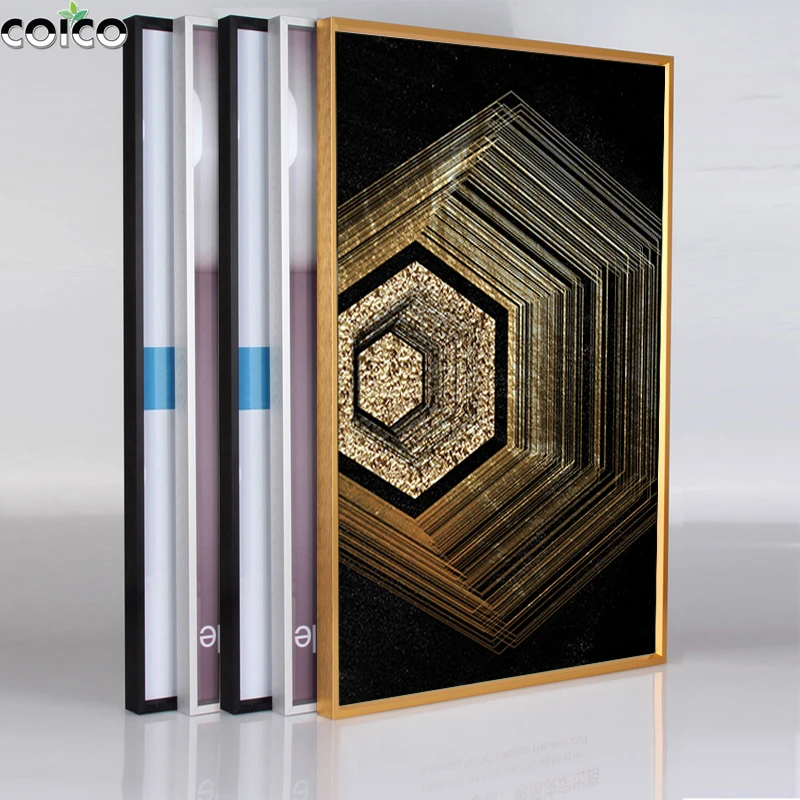 

Металлическая фоторамка с абстрактным геометрическим рисунком, холст с черным и золотым принтом, роскошный настенный постер для декора гос...