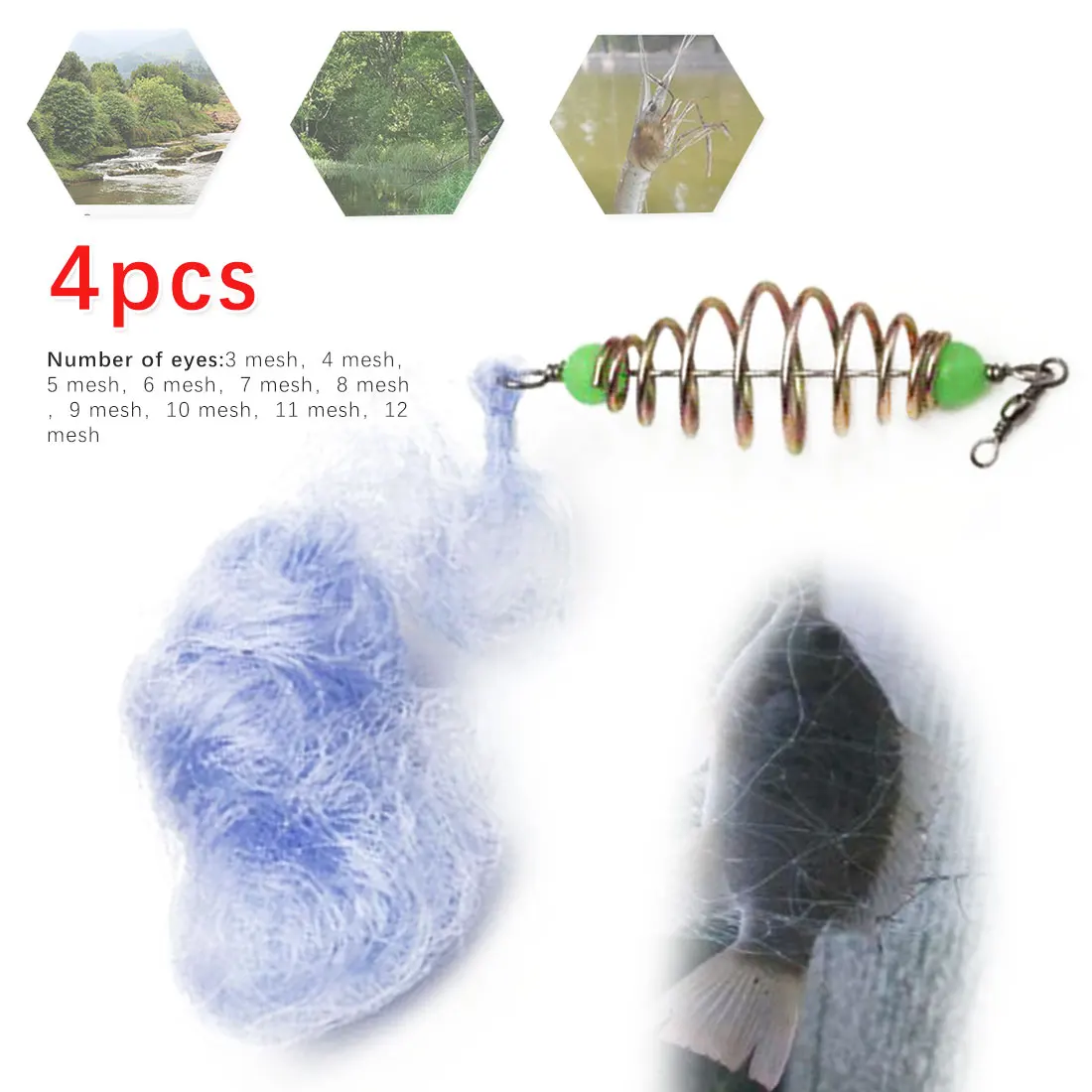 

4pcs Fishing Net Trap Connector Folding Fishing Nets With Luminous Beads Carp Fishing Fish Trap Net Fishing Tool Fishing Tackles
