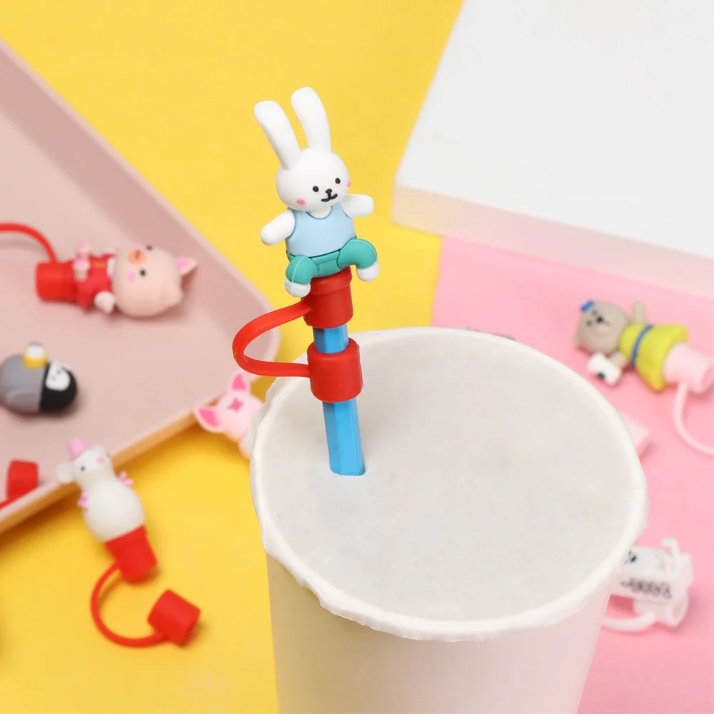 1PC Cute Reusable Silicone Straw Plug Creative Splash Proof Airtight Drinking Dust Cap Cartoon Plugs Cover Cup Accessories | Дом и сад