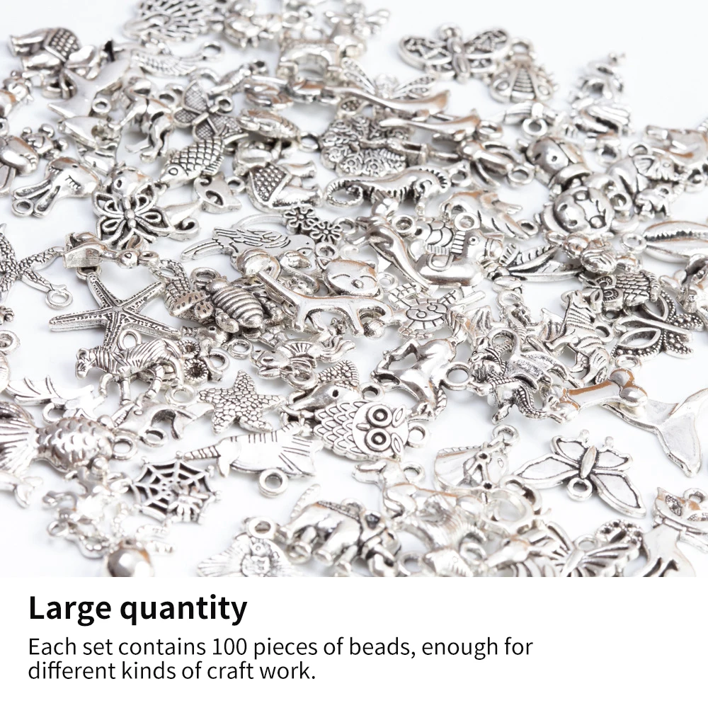 

100pcs Alloy DIY Accessories Mixed Animal Shaped Craft Supplies DIY Beads For Bracelet Key Chain Necklace