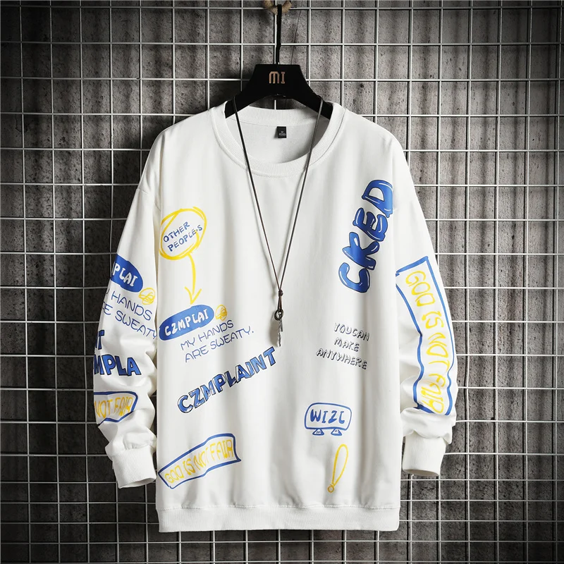 

Fashion Print Sweatshirt Men 2021 Street Hip Hop Hoodies Harajuku Long Sleeve Men's Casual Sweatshirts Punk Streetwear Clothes
