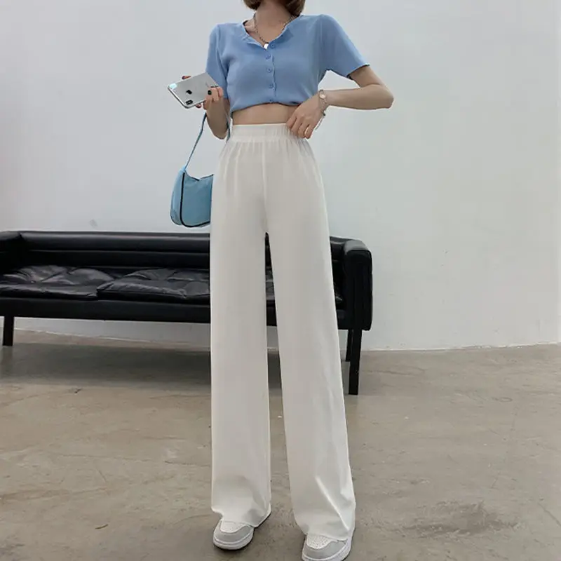 

MINGLIUSILI Korean Style Wide Leg Pant Women Solid High Waist Trousers 2021 Fashion Summer Black Loose Casual Pants Women
