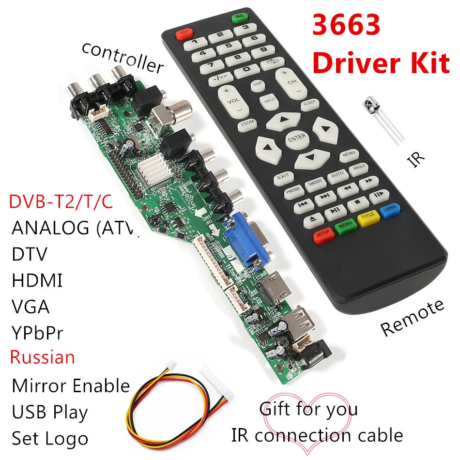 

3663 New Digital Signal DVB-C DVB-T2 DVB-T Universal LCD TV Controller Driver Board UPGRADE 3463A Russian USB play LUA63A82