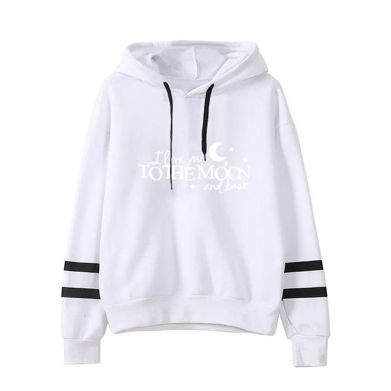 

Women Hoodie To The Moon Letter Printed Hoodies Women Double Striped Long Sleeve Fleece Sweatshirt with Hat Girls Pullovers