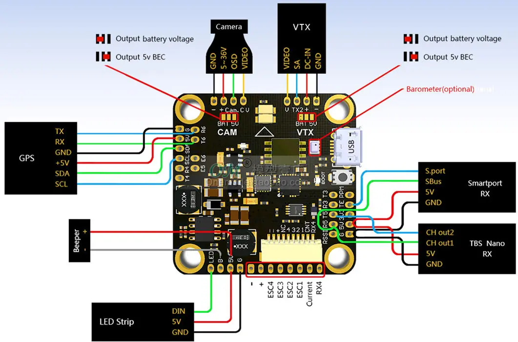 Контроллер полета T-MOTOR F4 Т-Мотор F4 Премиум Контроллер полета AIO OSD 5 в BEC поддержка TBS Nano приемник для радиоуправляемого дрона FPV