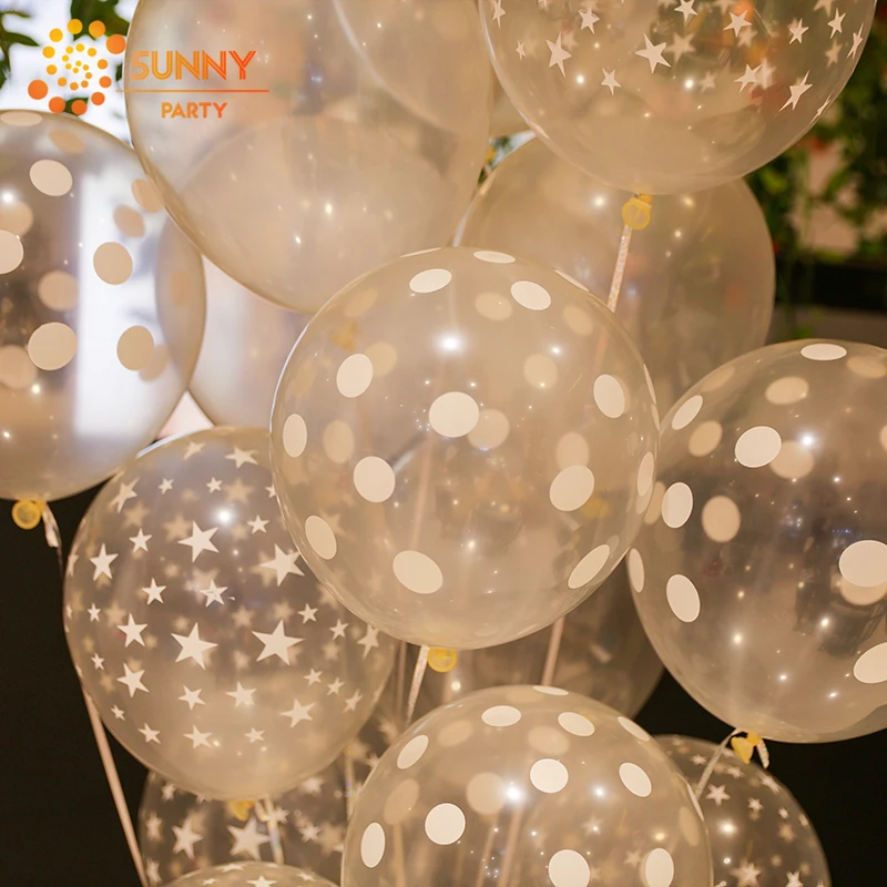 10pcs 12inch Transparent Bubble White Dot Latex Balloon Happy Birthday Star Moon Printed Balloons Festival Wedding Party Decor | Дом и сад