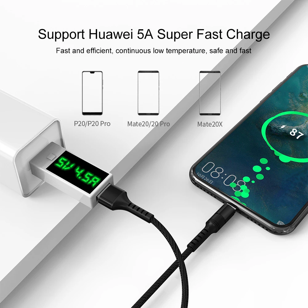Кабель USB Type-C 5A QC 3 0 для быстрой зарядки телефонов Huawei P30 P20 Mate 20 Samsung S9 8 | Мобильные