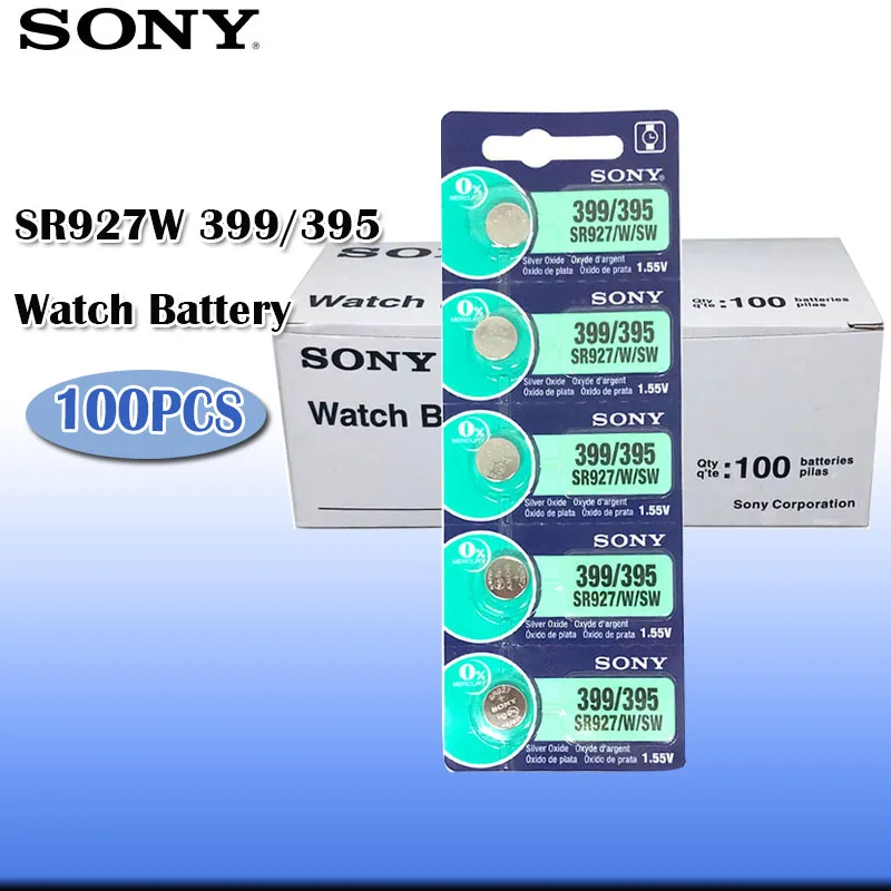 100 шт./лот sony 395 SR927SW 399 SR927W AG7 LR927 1,55 V оксида серебра часы аккумуляторные часы Батарея Сделано в Японии