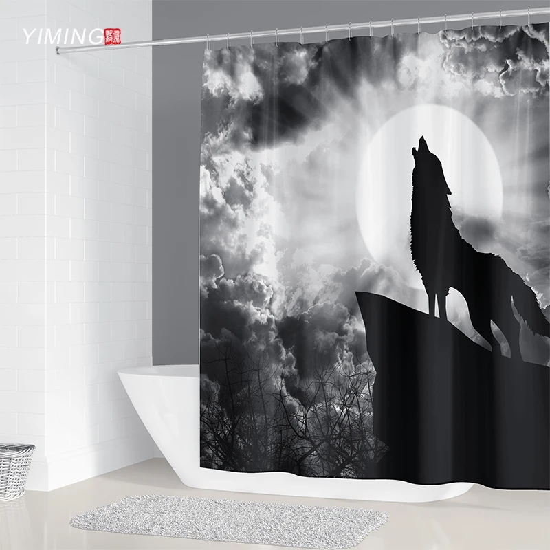 3D wolf shower curtain wild printing bathroom partition screen washable with hook Home | Дом и сад