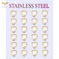 heart crystal earrings 6mm gold color stainless steel womens accessories minimalist jewelry zircon stud earrings sets wholesale