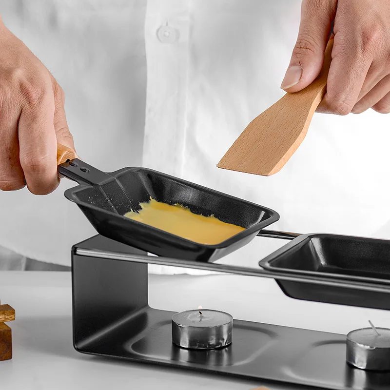 Черная Железная металлическая антипригарная тарелка для гриля сыра Raclette с