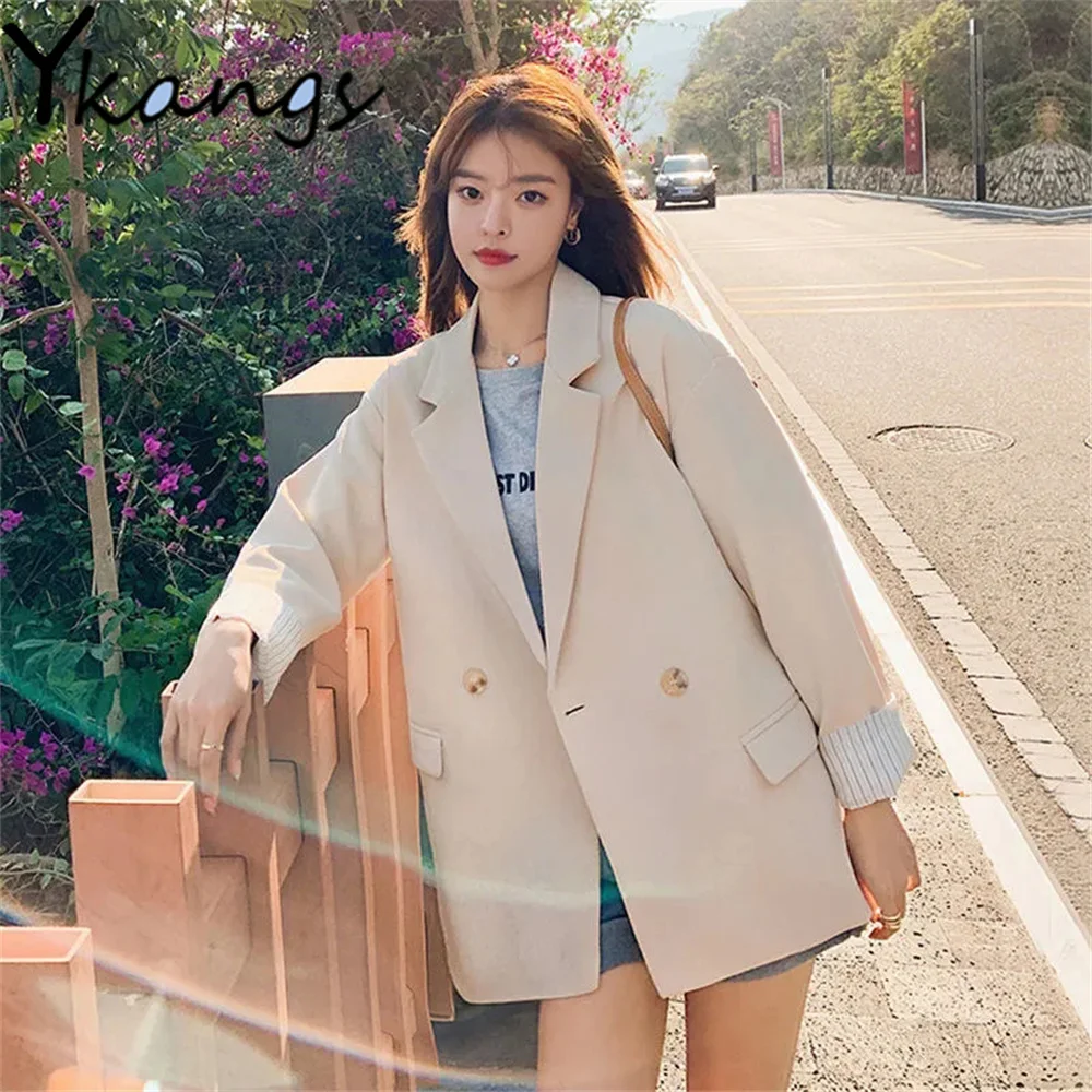 

Plus Size Blazers Women Loose College Jacket Elegant Solid Sweet Outwear Spring Autumn New Korean Daily Simple Classic Suit Coat
