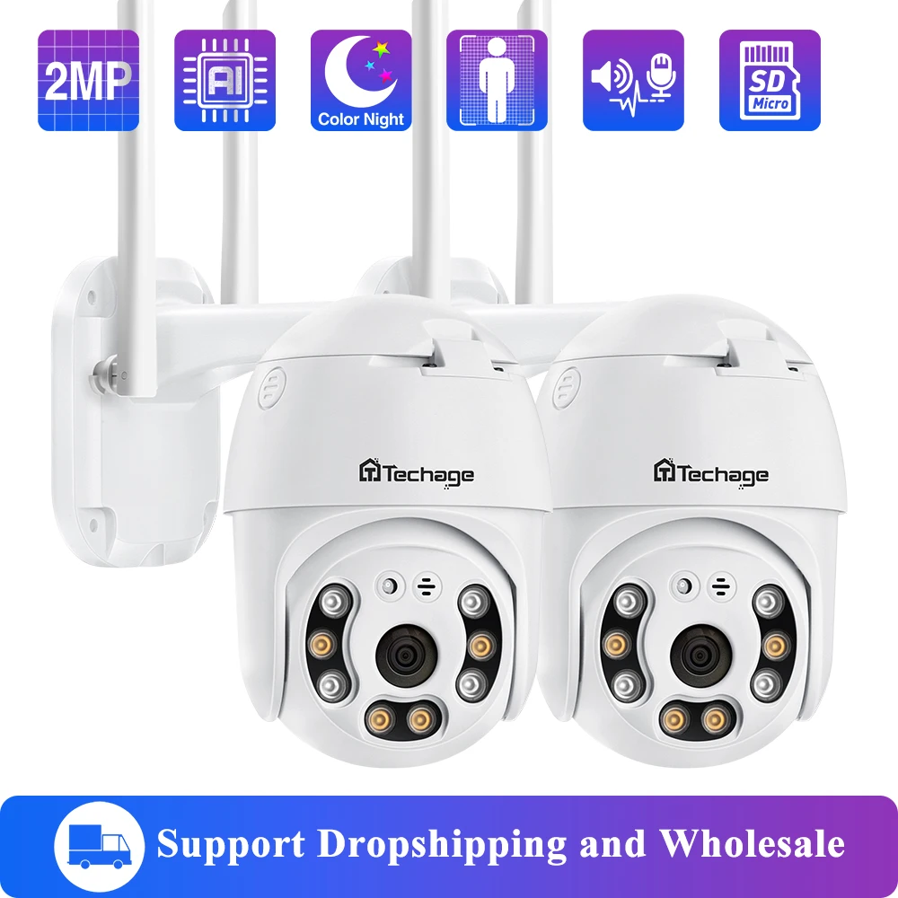 Беспроводная PTZ камера Techage 1080P двухстороннее аудио умная IP с датчиком