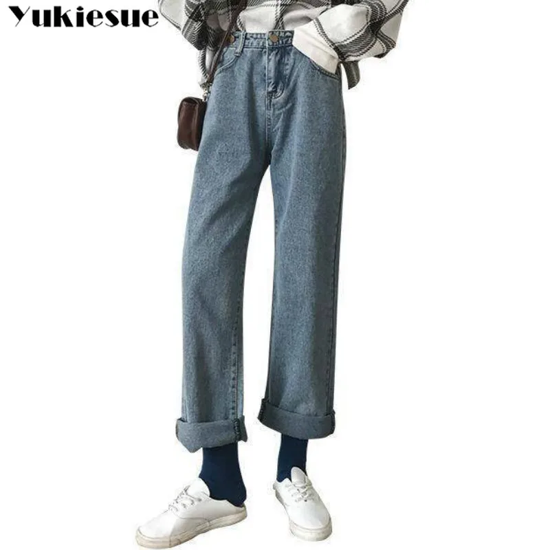 Женские винтажные джинсы с высокой талией бойфренды больших размеров широкими