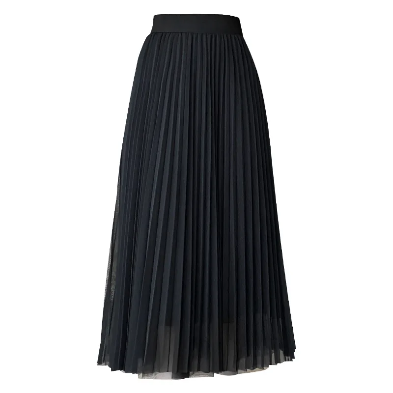 

2021 Spring New Women'S Mesh Skirt Korean Style High Waist Slim Pleated Skirt