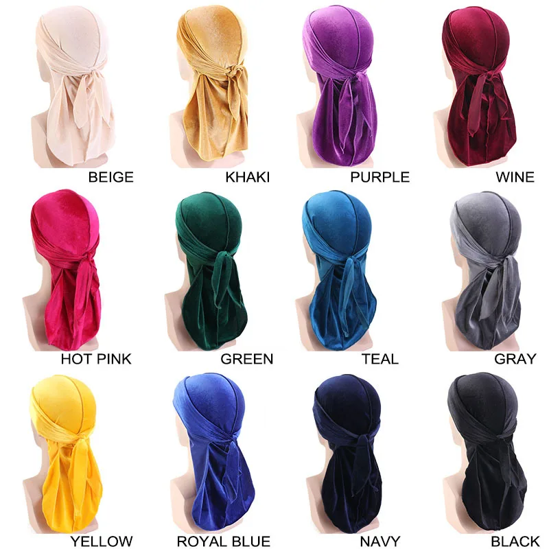 

Hijabs Fashion Multifunction European/American Popular Velvet Long Tail Pirate Hat Korean Velvet Hip Hop Cape Hat Velvet Durag