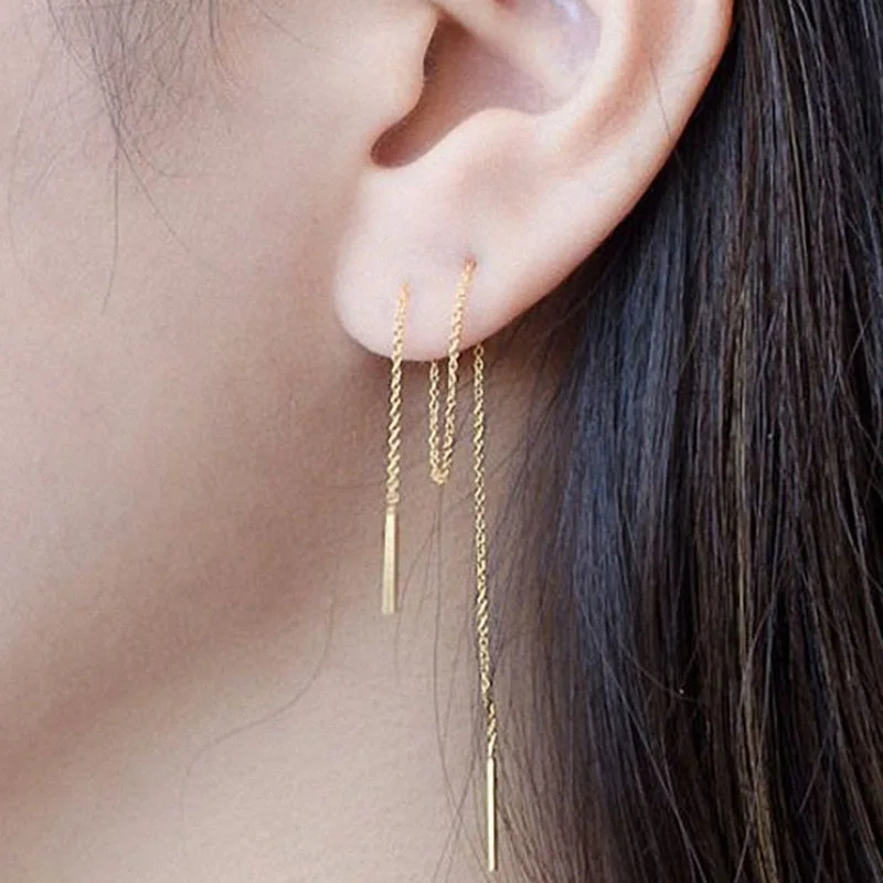 

New Minimalist Gold Color Chain Long Tassel Drop Earring For Women Statement Dangle Earrings Personality Ear Line Jewelry Gift