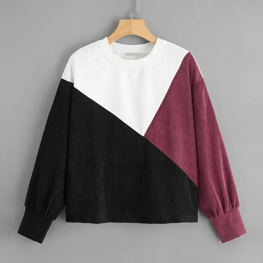 Модный женский вельветовый пуловер с длинным рукавом и вырезами топы свитшот