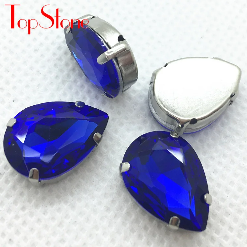 Стразы TopStone для шитья стеклянные стразы каплевидные камни в металлической