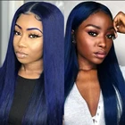Темно-синий парик из человеческих волос на сетке спереди с эффектом омбре, парик на сетке спереди, прямой бразильский парик на сетке для женщин, парик на сетке 180%