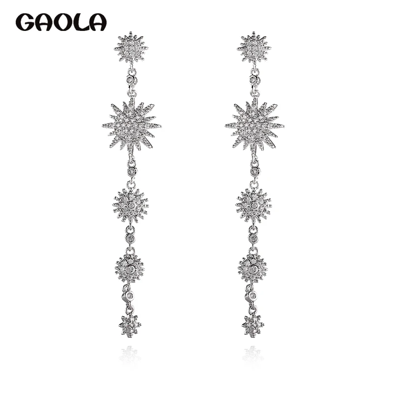 

GAOLA New Women Jewelry Geometric Chain Flower Earring Clear Cubic Zirconia Dangle Earrings GLE9469