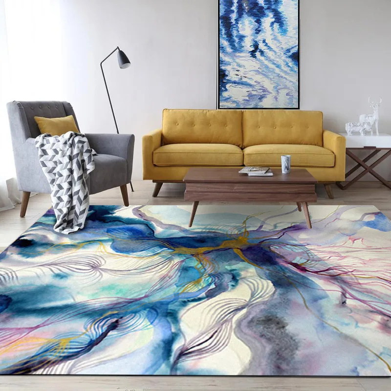 

Fashion abstract art color ink blue purple gold bedroom living room Mat Carpet