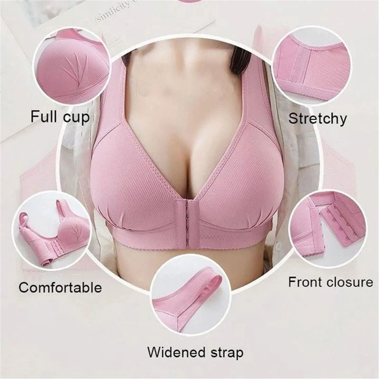 

Hot Plus Size Front Closure Elastic Push Up Comfort Bra Women Wireless Bra MVI-ing