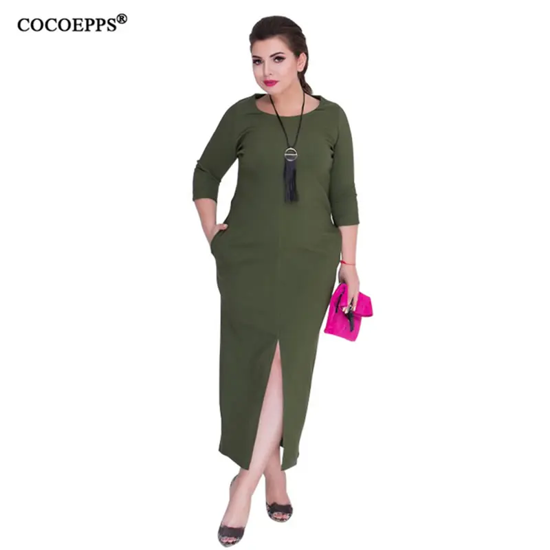 5xl 6xl 2020 Элегантное Длинное Платье макси с разрезом большого размера облегающее