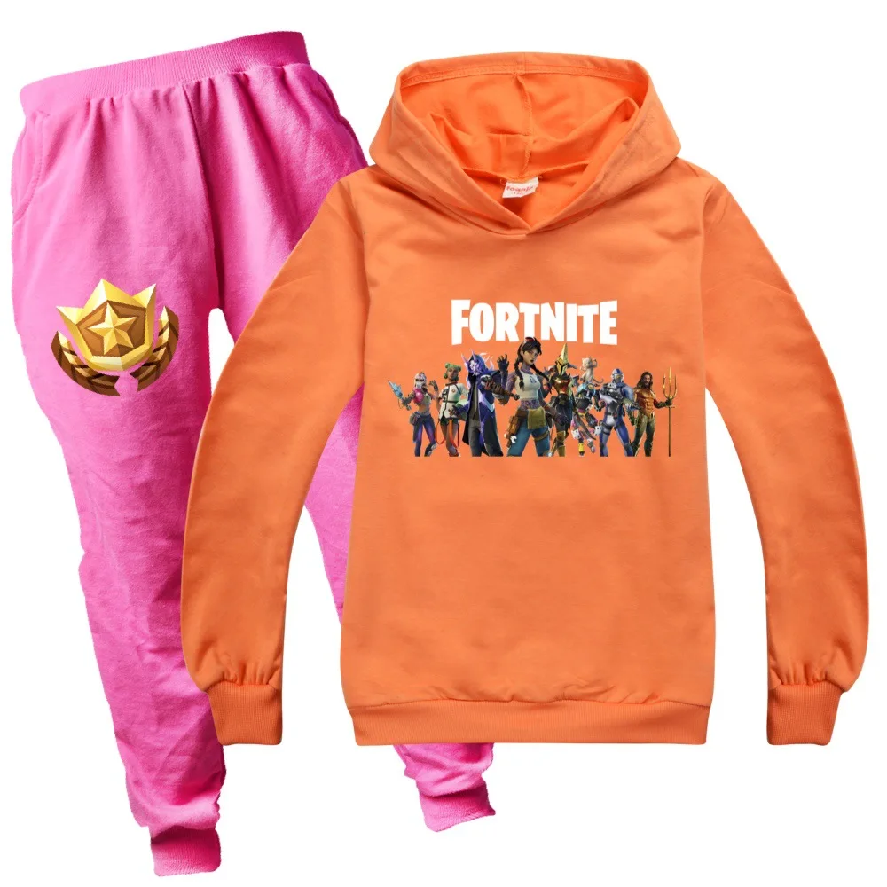 Новый детский свитер с капюшоном и хлопковые брюки Fortnites для мальчиков девочек