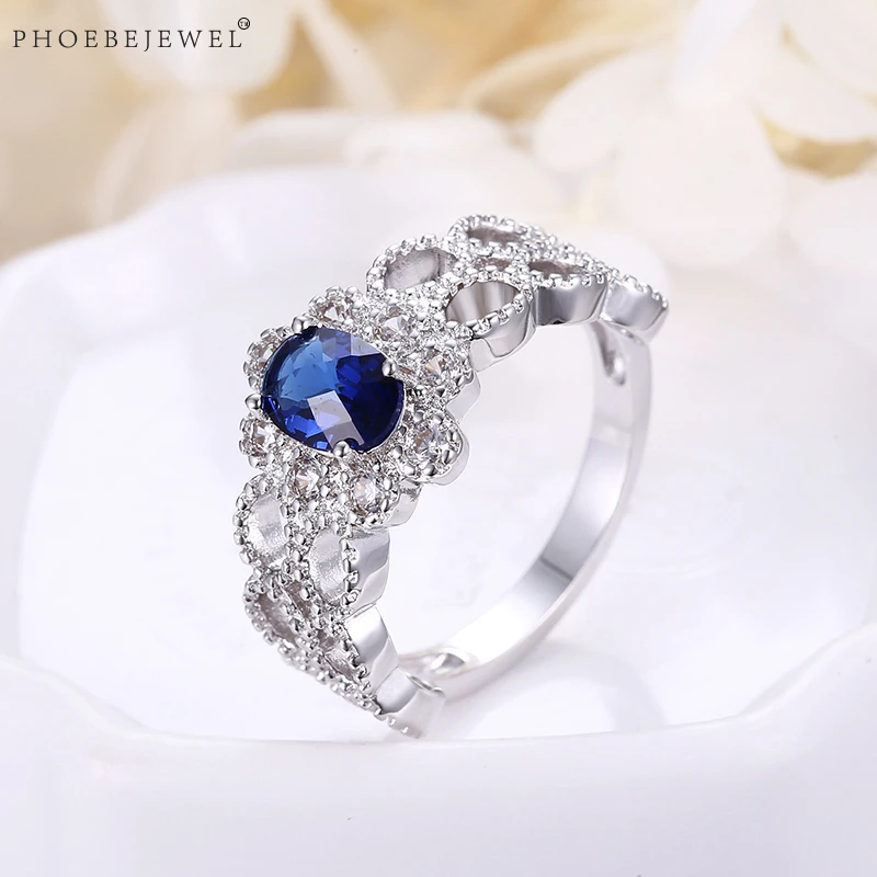 Женские кольца PHOEBEJEWEL модного серебристого цвета с синими фианитами ААА
