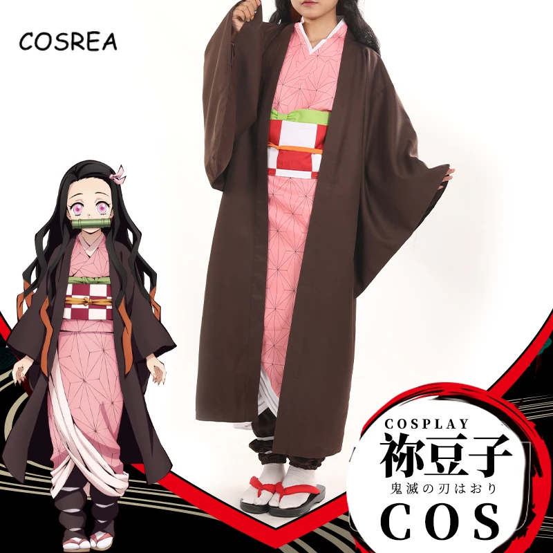Аниме Demon Slayer Kamado Nezuko Косплей костюмы Kimetsu No Yaiba женское Розовое Кимоно на Хэллоуин