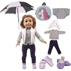 1 комплект одежды для кукол = зонт + джинсовые костюмы + обувь + сумки + трусики для 18-дюймовых американских и 43 см кукол новорожденных подарок для девочек